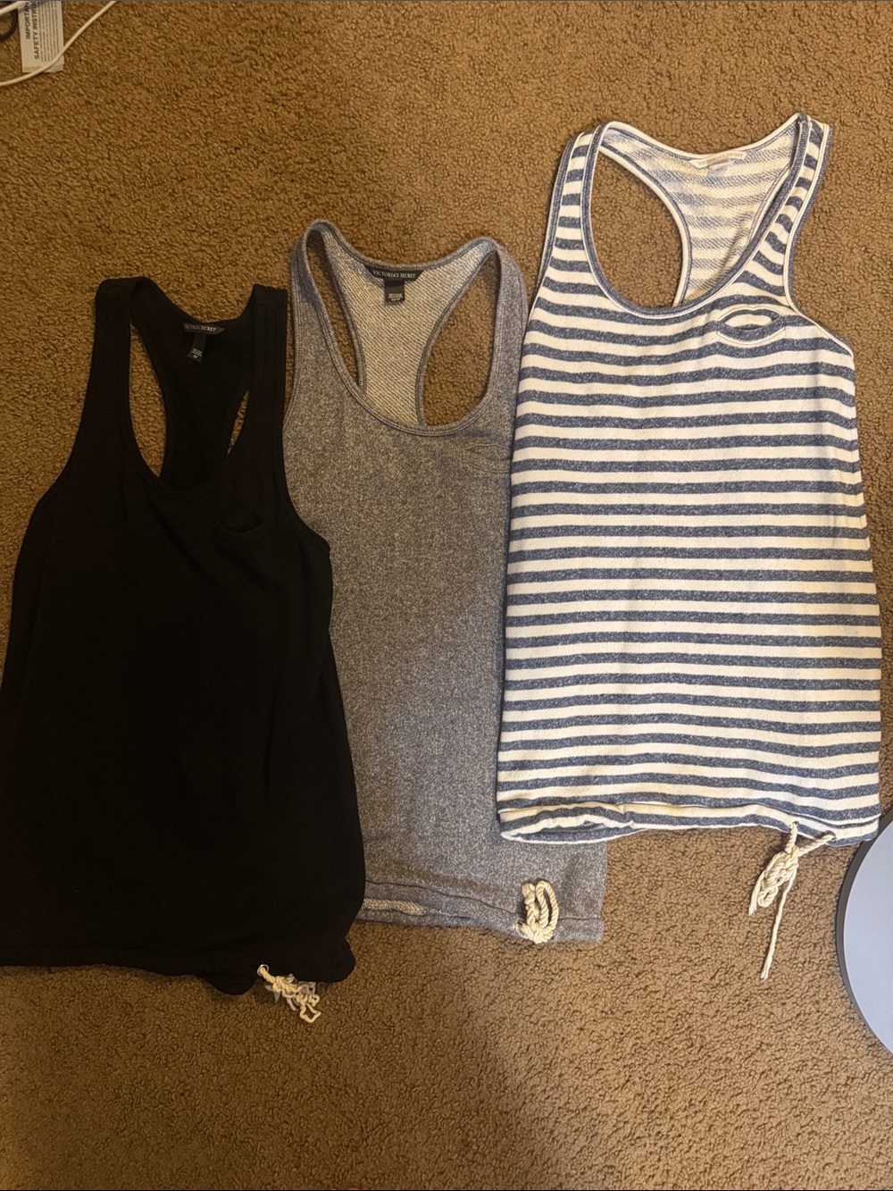 Victoria's Secret Striped & Solid Racerback Tank Trio - Blue, gray & Black